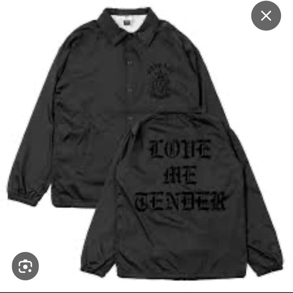 Independent Trading Co Windbreaker Jacket Black with 'Love Me Tender' Print NWOT - Picture 1 of 6